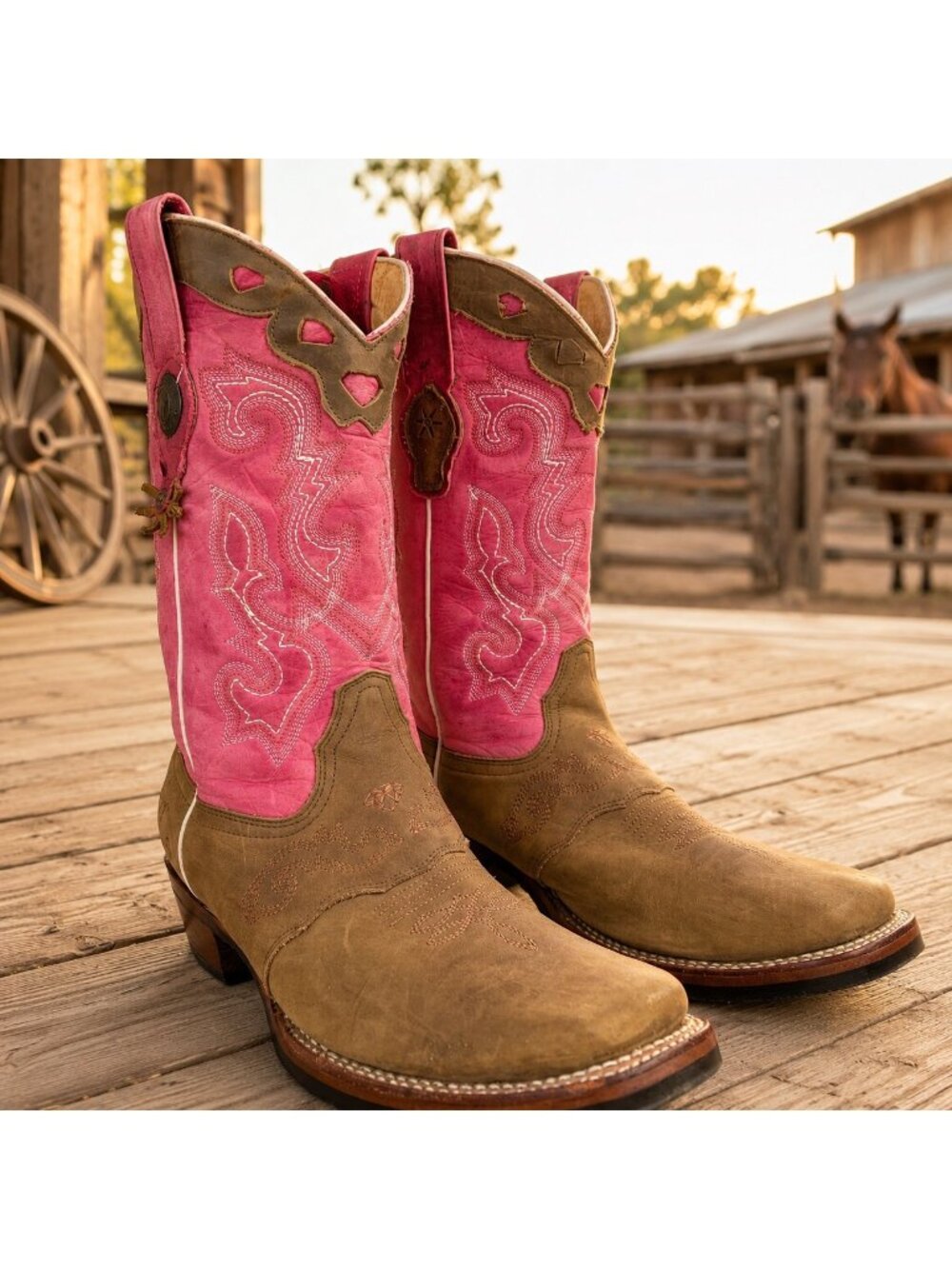 Women’s Pink and Brown Western Heeled Boots